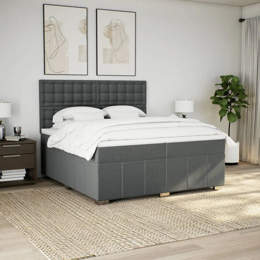 Sommier à lattes de lit avec matelas Gris foncé 200x200cm Tissu - 3