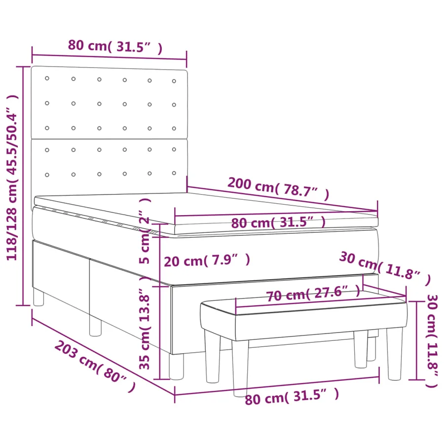 Sommier à lattes de lit avec matelas Taupe 80x200 cm Tissu - 8