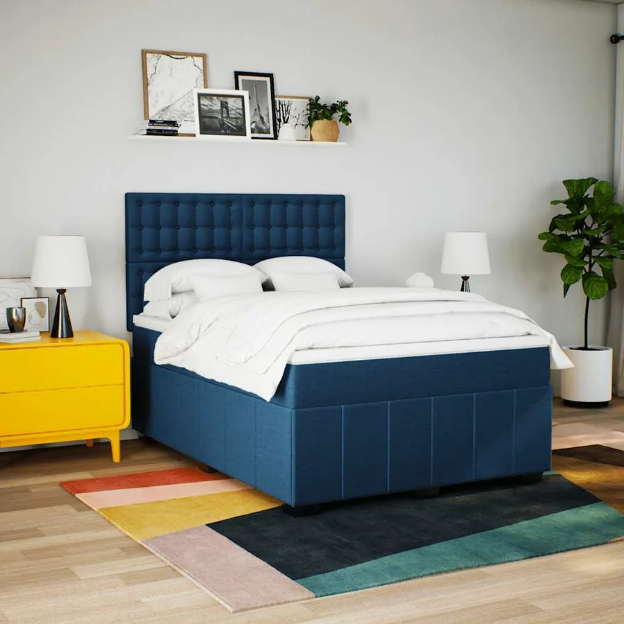 Sommier à lattes de lit avec matelas Bleu 140x190 cm Tissu - 3