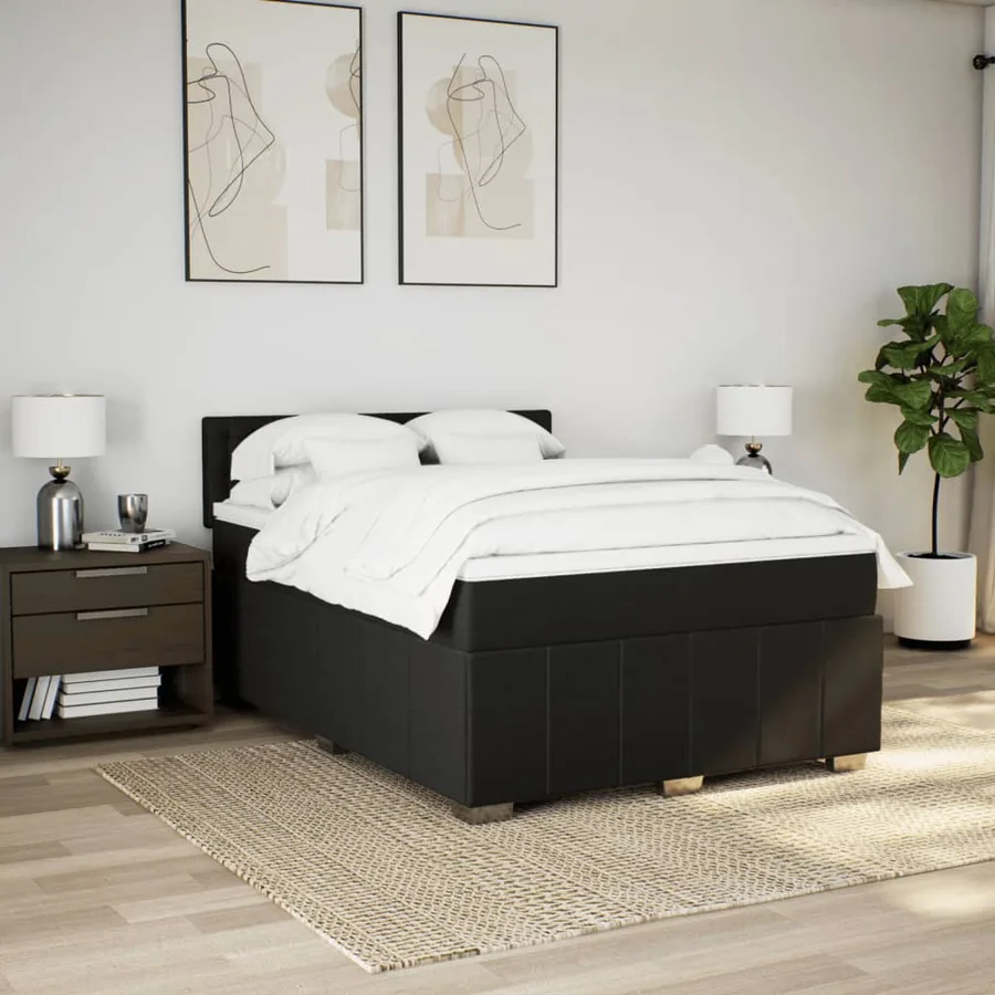 Sommier à lattes de lit avec matelas Noir 140x200 cm Tissu - 5