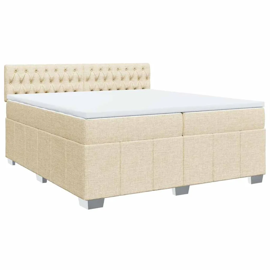 Sommier à lattes de lit avec matelas Crème 200x200 cm Tissu - 3