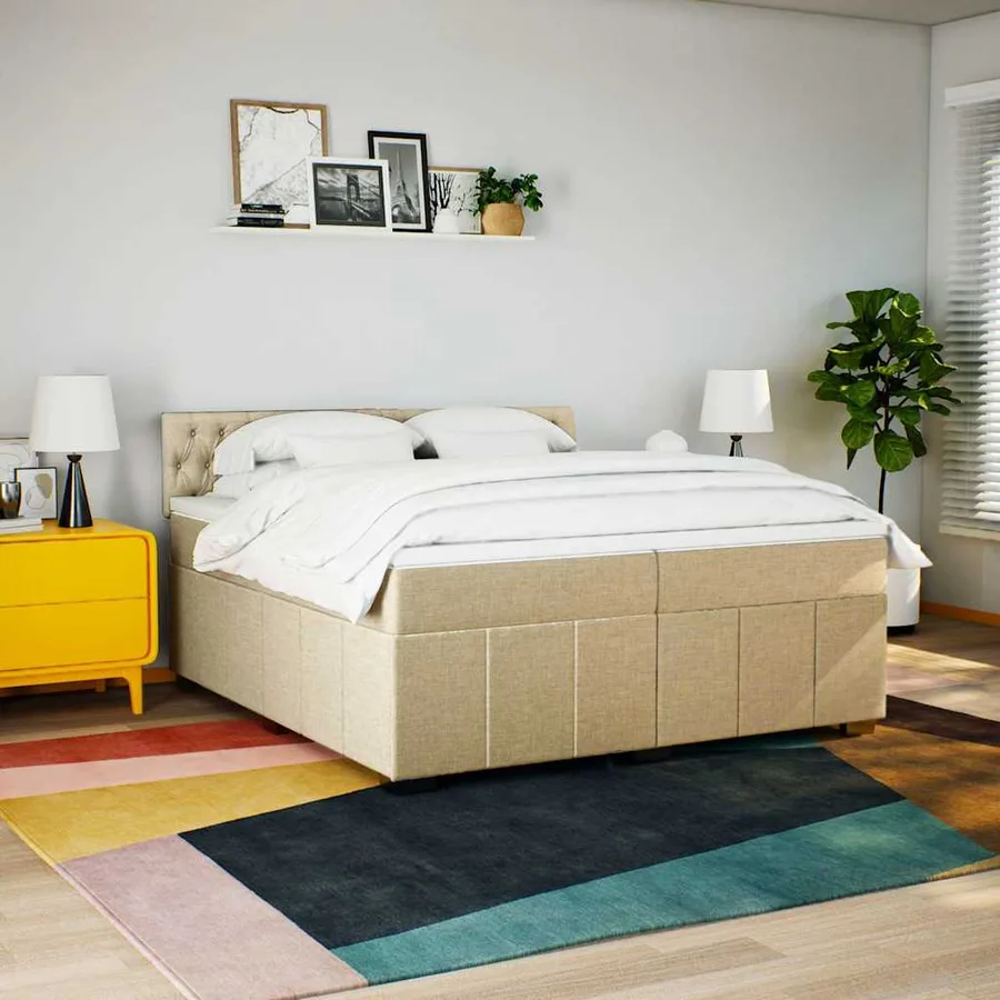Sommier à lattes de lit avec matelas Crème 200x200 cm Tissu - 4