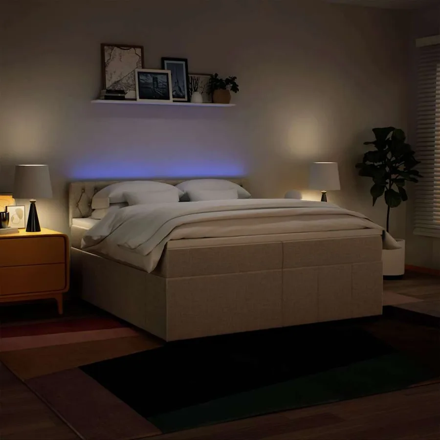 Sommier à lattes de lit avec matelas Crème 200x200 cm Tissu - 5
