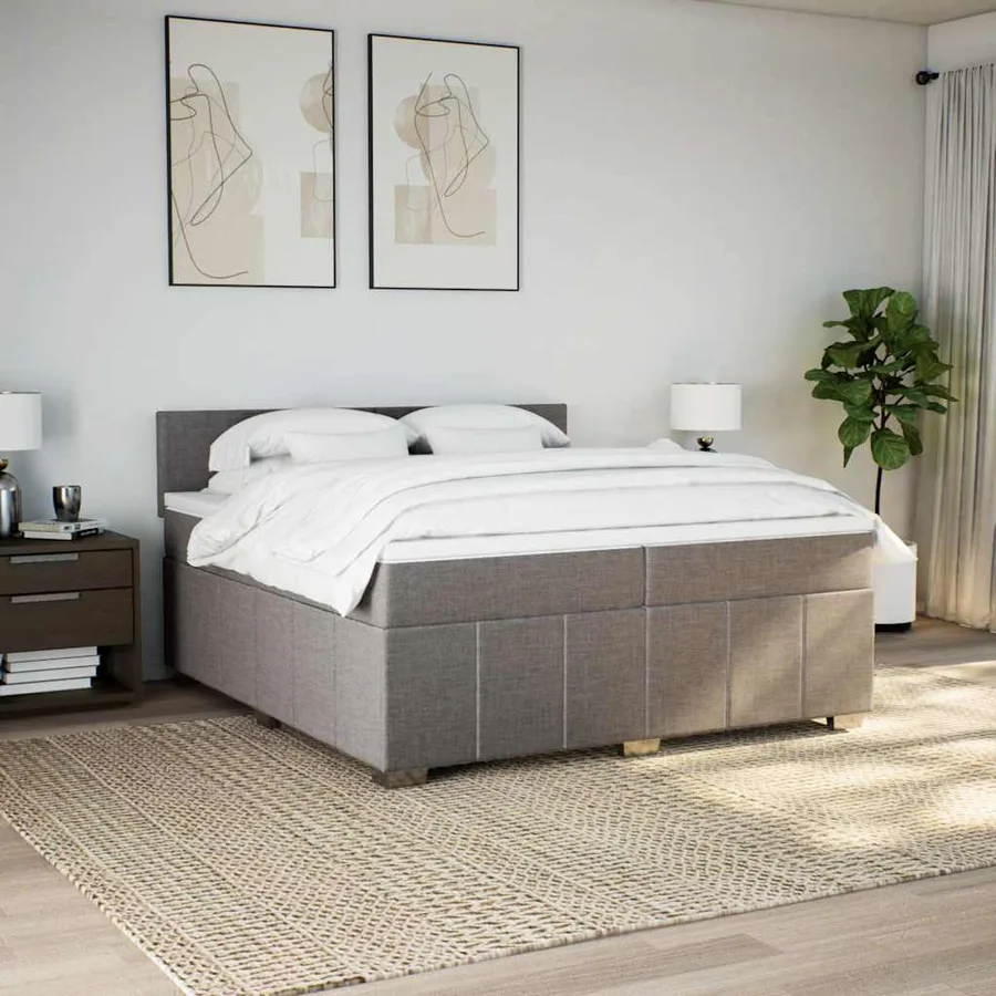 Sommier à lattes de lit avec matelas Taupe 200x200 cm Tissu - 4