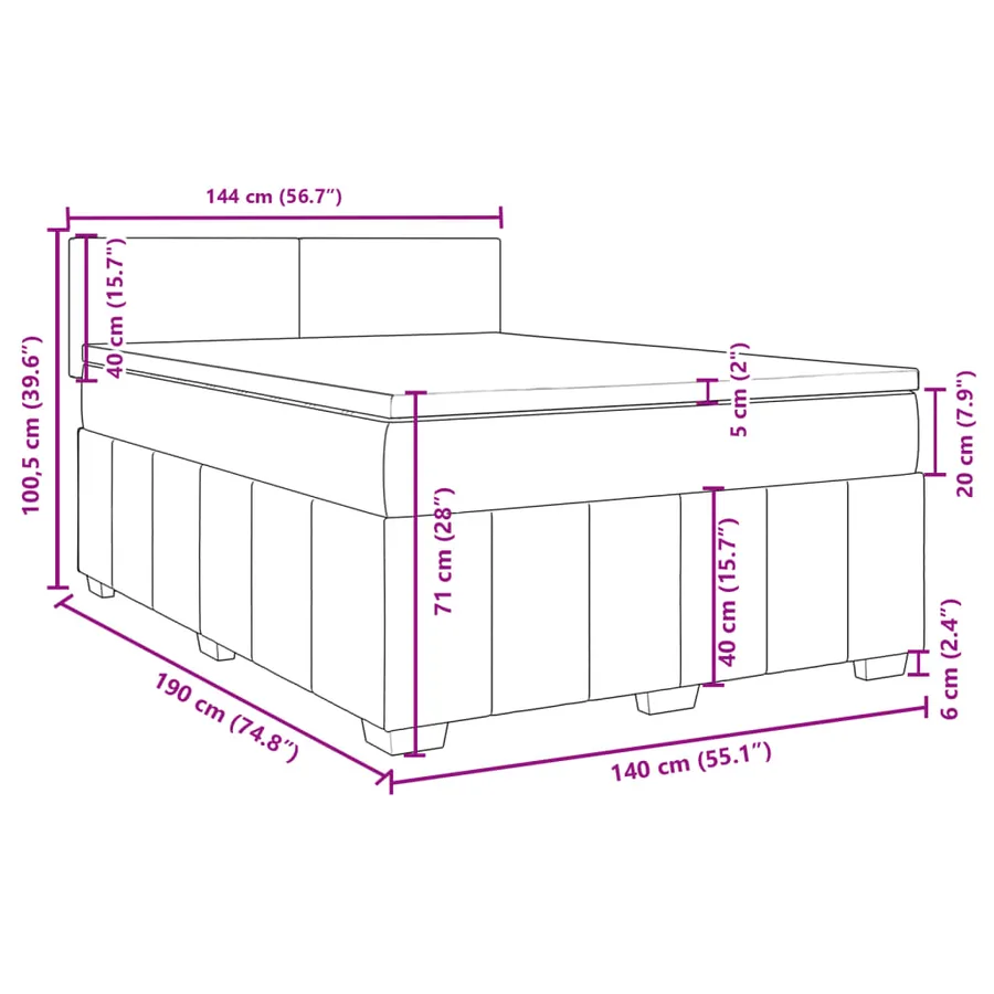 Sommier à lattes de lit avec matelas Taupe 140x190 cm Tissu - 18