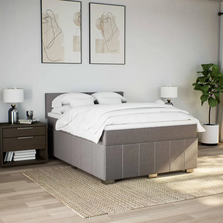 Sommier à lattes de lit avec matelas Taupe 140x190 cm Tissu - 5