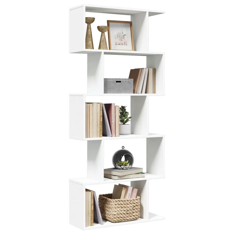Bibliothèque séparateur de pièce à 5 niveaux Blanc 70 x 24 x 161 cm Bois d'ingénierie
