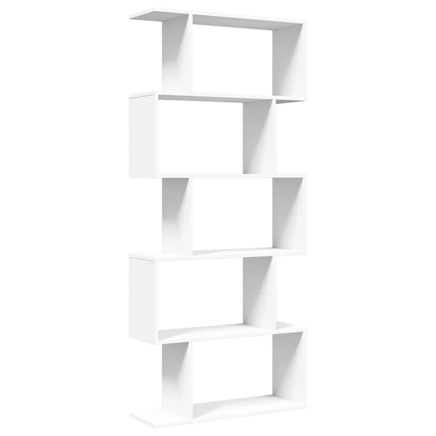 Bibliothèque séparateur de pièce à 5 niveaux Blanc 70 x 24 x 161 cm Bois d'ingénierie - 6