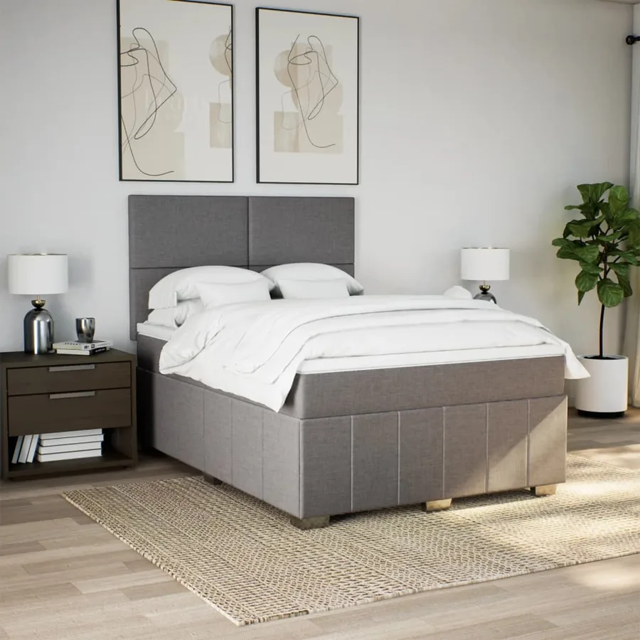 Sommier à lattes de lit avec matelas Taupe 140x190 cm Tissu - 3