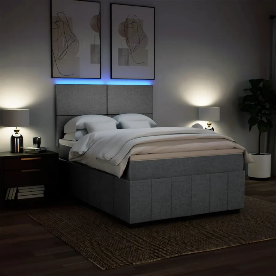 Sommier à lattes de lit avec matelas Gris clair 140x190cm Tissu - 4