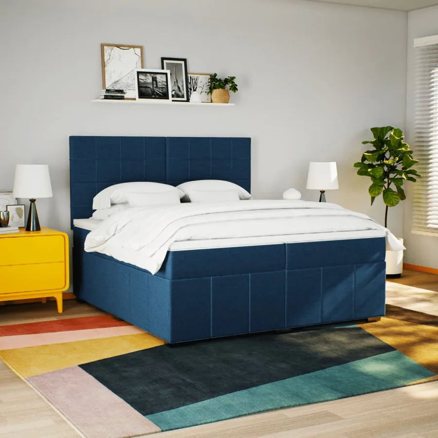 Sommier à lattes de lit avec matelas Bleu 200x200 cm Tissu - 5