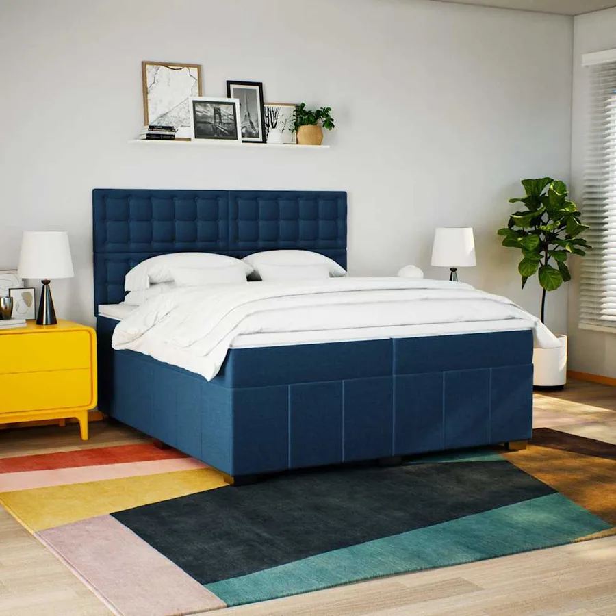 Sommier à lattes de lit avec matelas Bleu 200x200 cm Tissu - 5