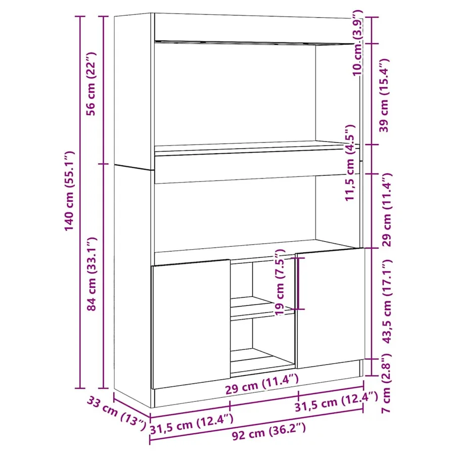 Buffet haut noir 92x33x140 cm bois d'ingénierie - 12
