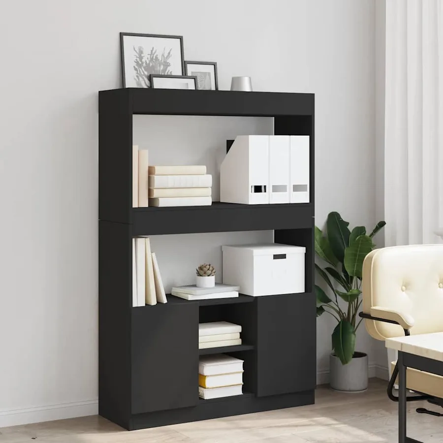 Buffet haut noir 92x33x140 cm bois d'ingénierie - 3
