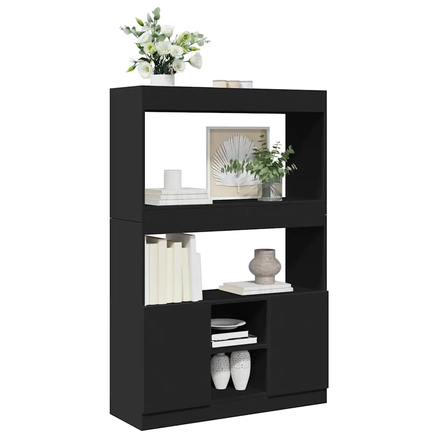 Buffet haut noir 92x33x140 cm bois d'ingénierie - 4