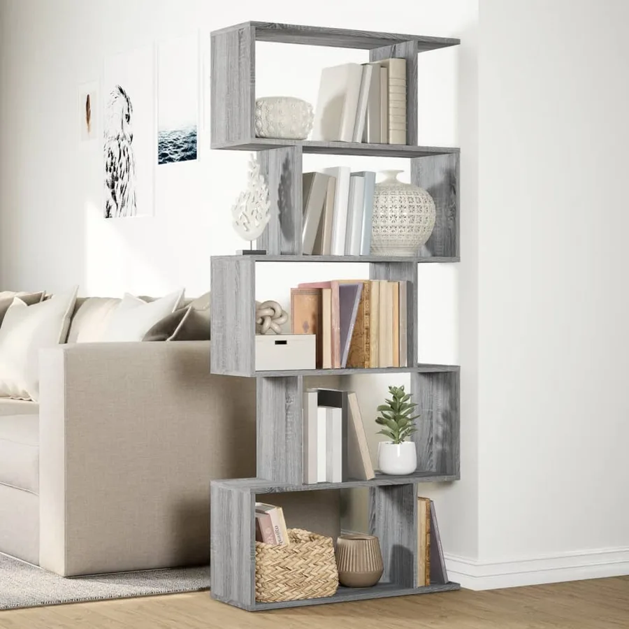 Étagère séparatrice de pièce 5 niveaux sonoma gris 70x24x161 cm - 4