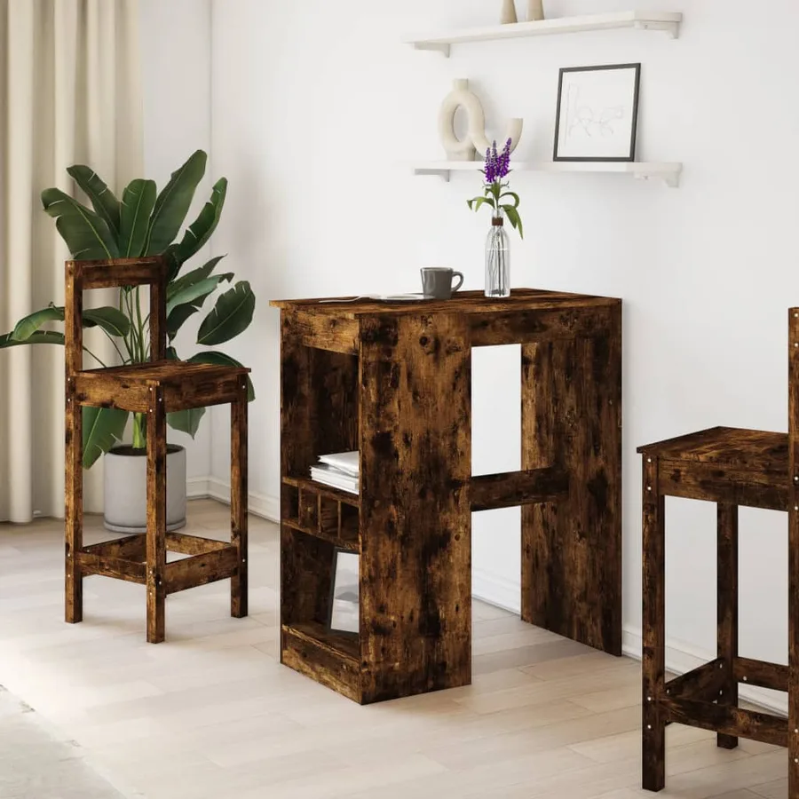 Table de bar avec étagères chêne fumé bois d'ingénierie - 3