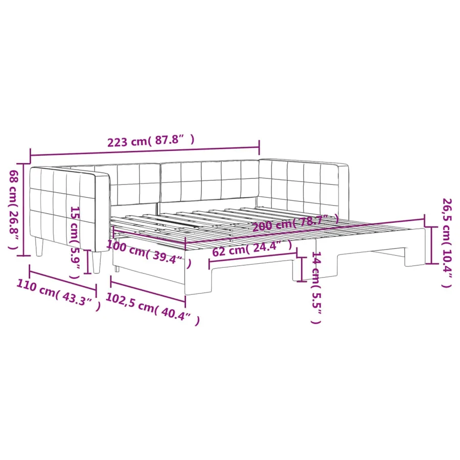 Lit de jour avec gigogne sans matelas gris foncé 100x200 cm - 11