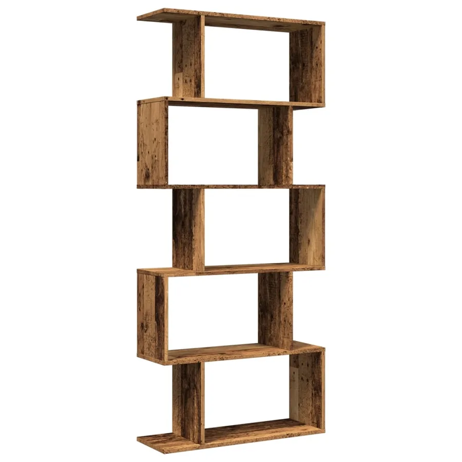 Étagère séparatrice de pièce à 5 niveaux vieux bois 70x24x161cm - 6