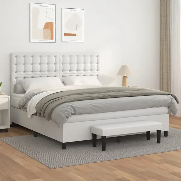 Sommier à lattes de lit avec matelas Blanc 160x200cm Similicuir
