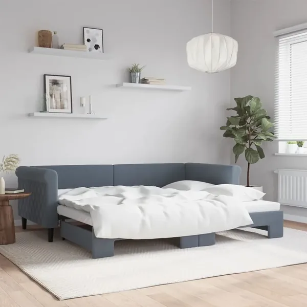 Lit de jour avec gigogne sans matelas gris foncé 90x200 cm