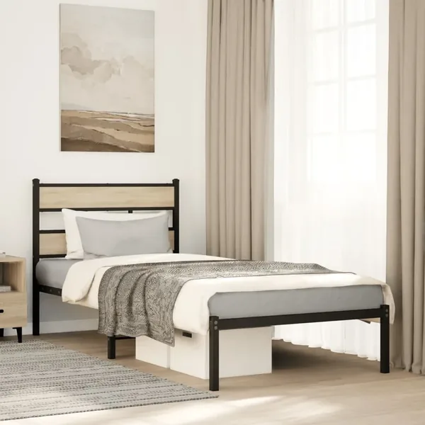 Cadre de lit en métal sans matelas chêne sonoma 100x190 cm