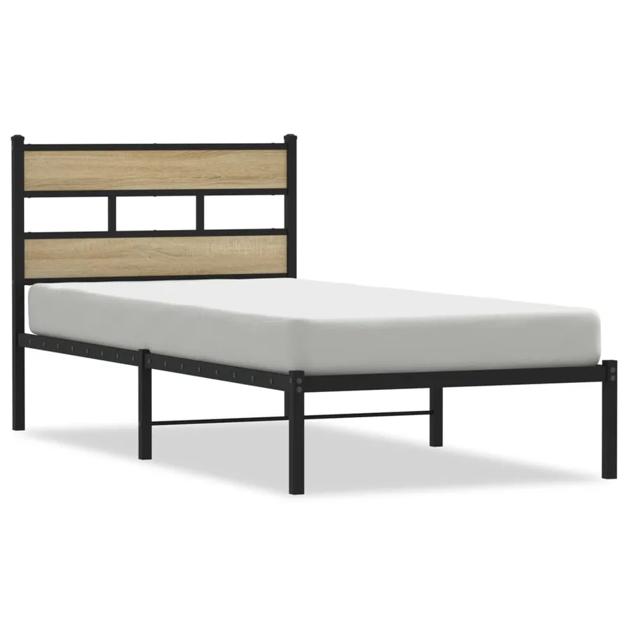 Cadre de lit en métal sans matelas chêne sonoma 100x190 cm - 2