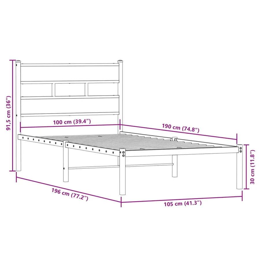 Cadre de lit en métal sans matelas chêne sonoma 100x190 cm - 9