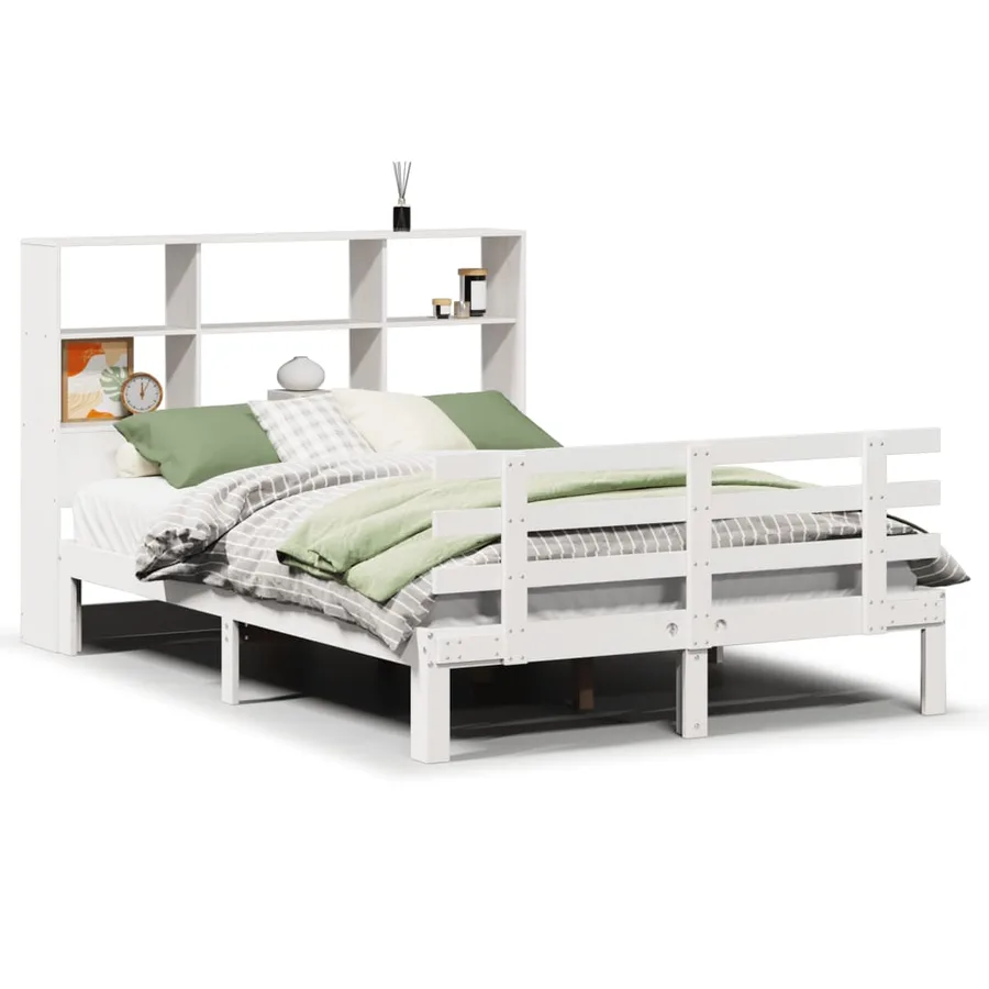 Lit bibliothèque sans matelas blanc 140x200 cm bois pin massif - 2