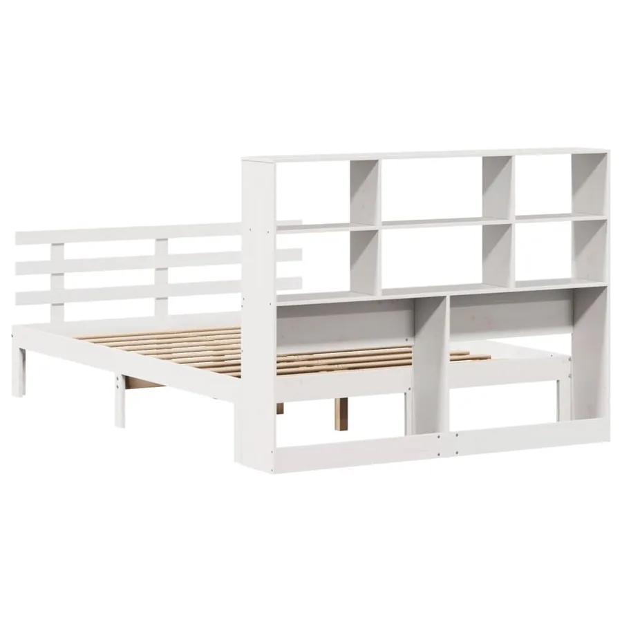 Lit bibliothèque sans matelas blanc 140x200 cm bois pin massif - 6