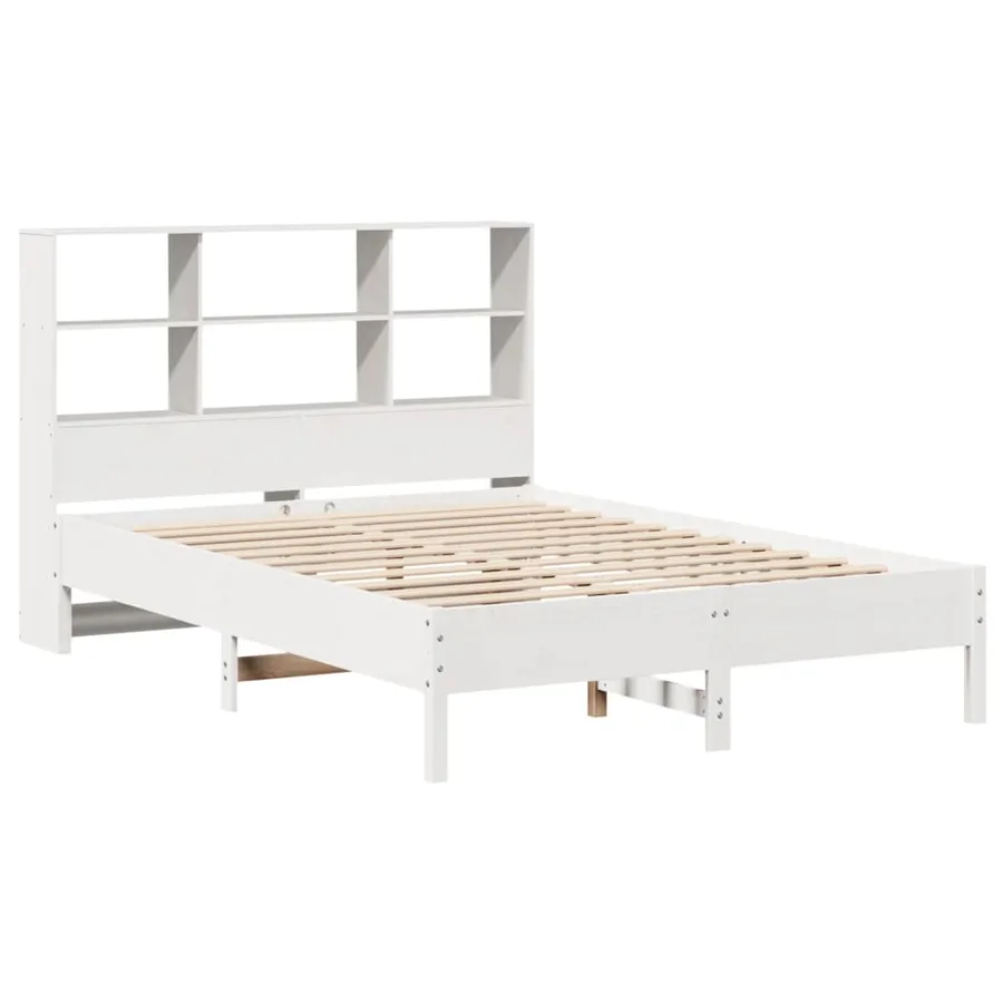 Lit bibliothèque sans matelas blanc 140x190 cm bois pin massif - 3