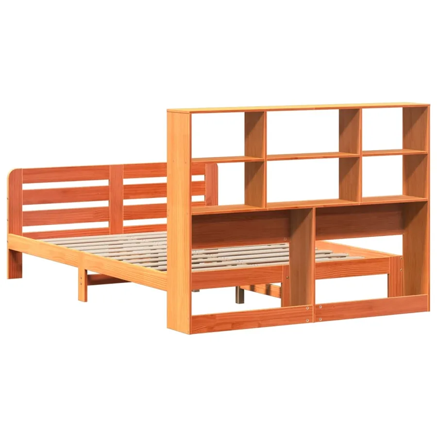 Cadre de lit sans matelas cire marron 135x190cm bois pin massif - 6