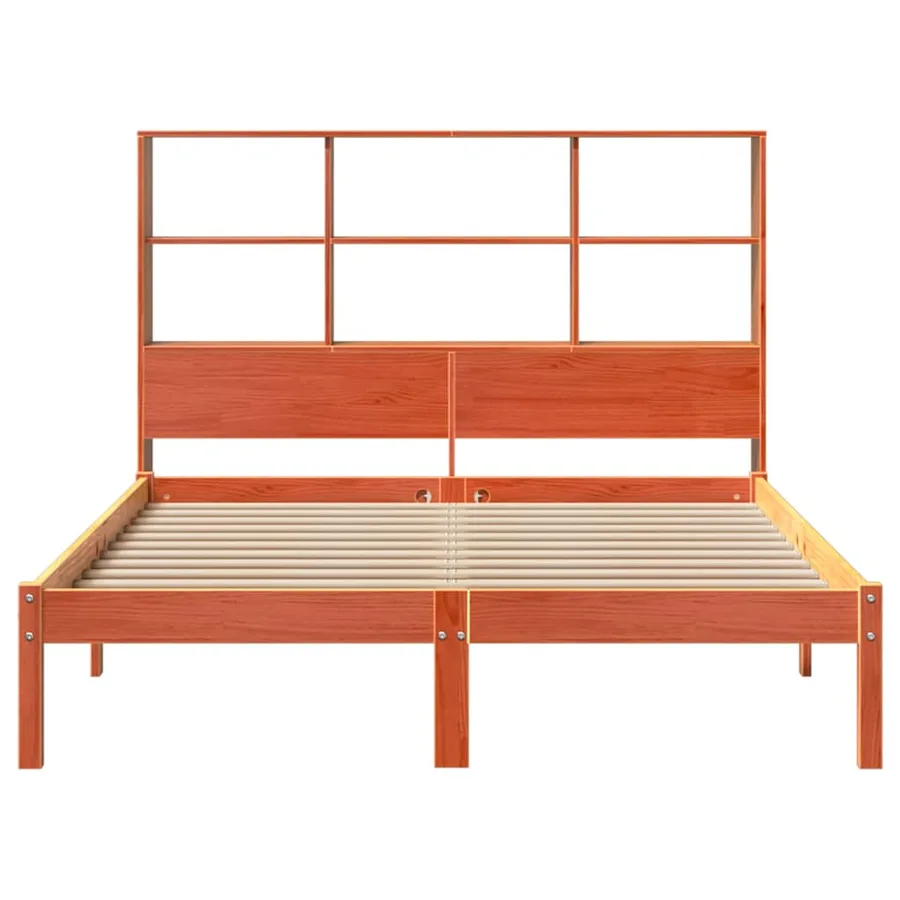 Lit bibliothèque sans matelas cire marron 140x190 cm pin massif - 4