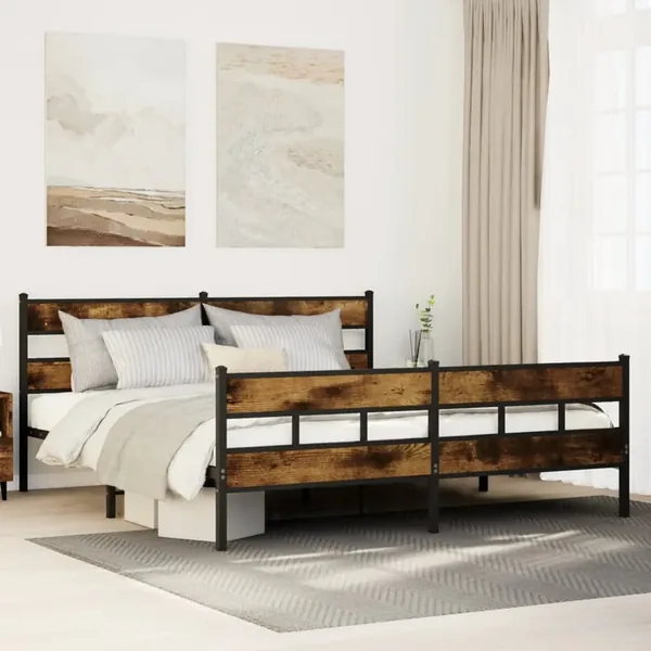 Cadre de lit en métal sans matelas chêne fumé 200x200 cm