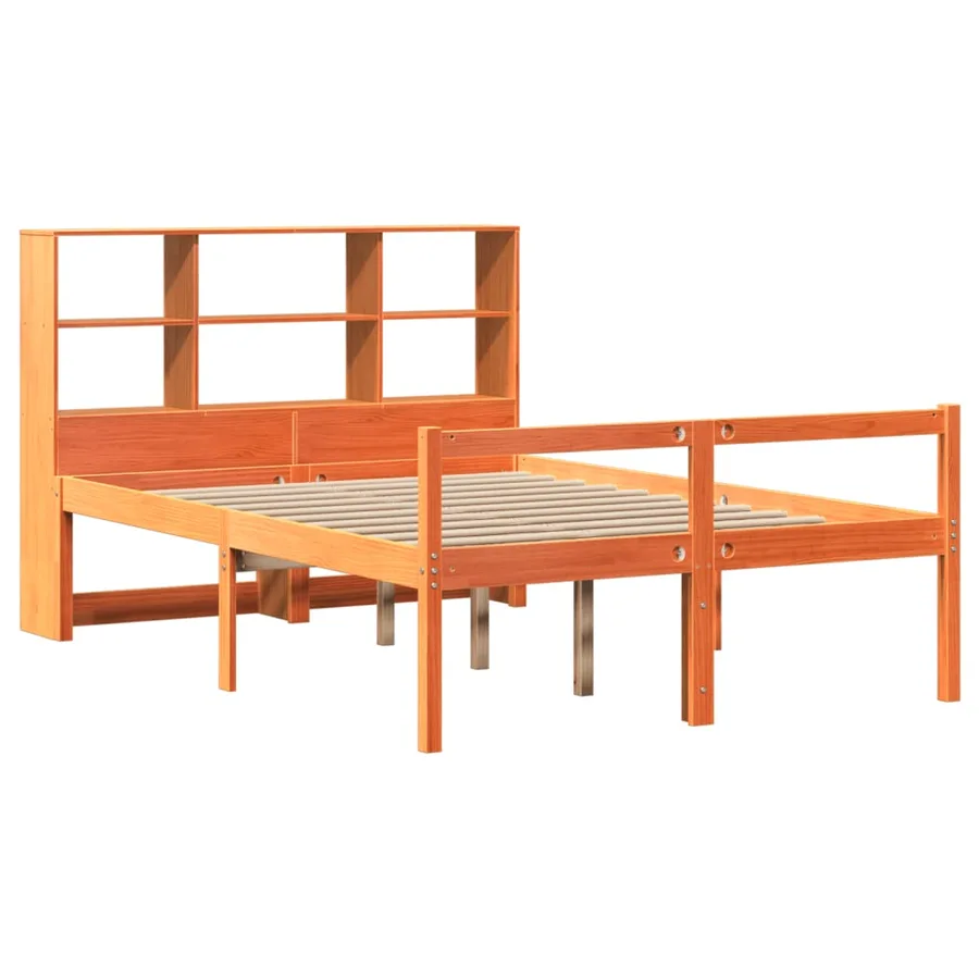 Lit bibliothèque sans matelas cire marron 160x200cm bois massif - 3