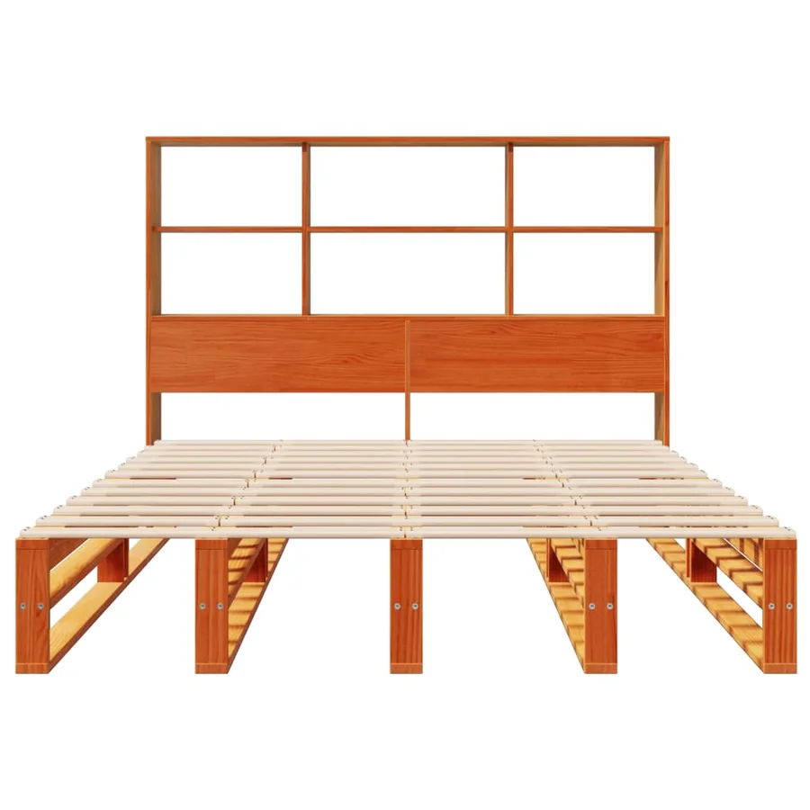Lit bibliothèque sans matelas cire marron 160x200cm bois massif - 4