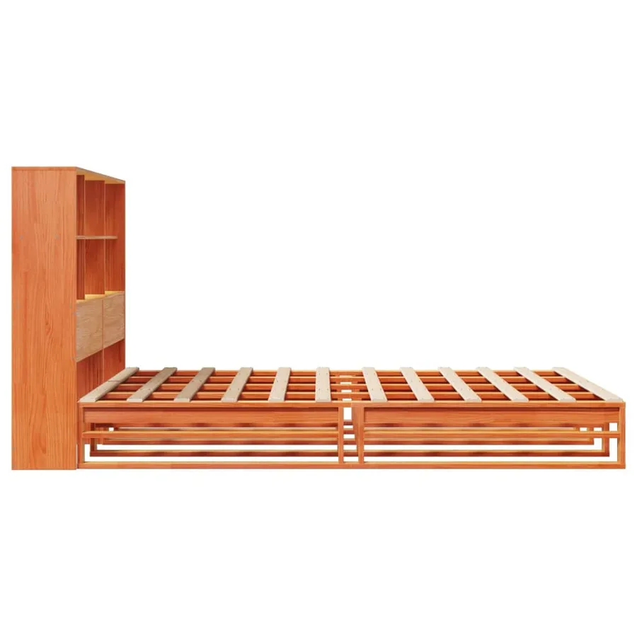 Lit bibliothèque sans matelas cire marron 160x200cm bois massif - 7