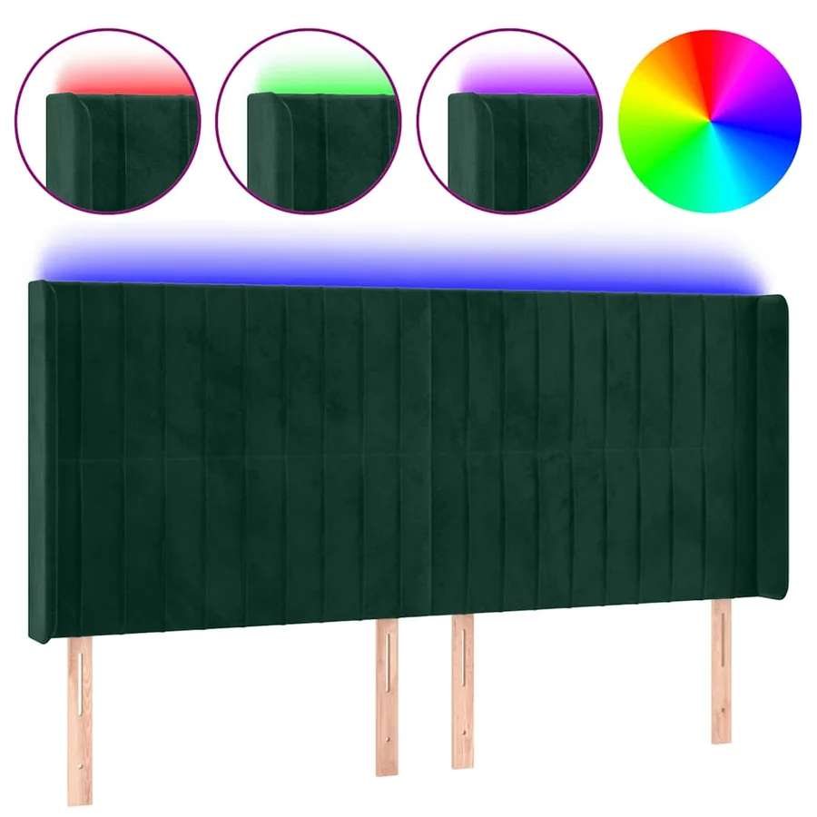 Tête de lit à LED Vert foncé 163x16x118/128 cm Velours - 2