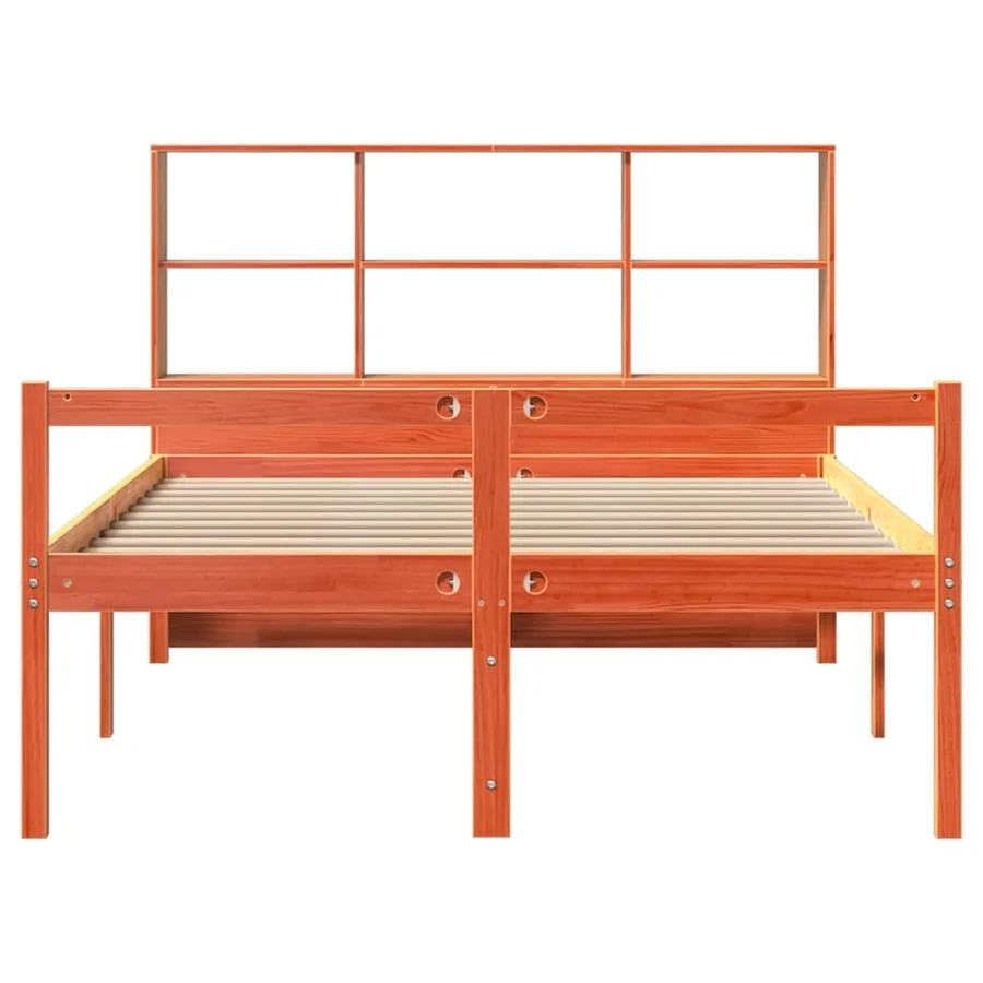 Lit bibliothèque sans matelas cire marron 140x200cm bois massif - 4