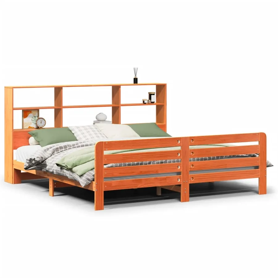 Cadre de lit sans matelas cire marron 200x200cm bois pin massif - 2