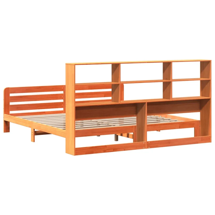 Cadre de lit sans matelas cire marron 200x200cm bois pin massif - 6