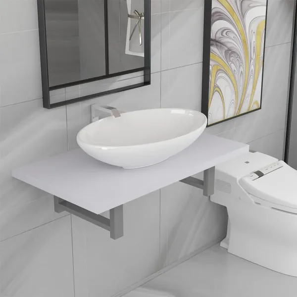Meuble de salle de bain en deux pièces Céramique Blanc