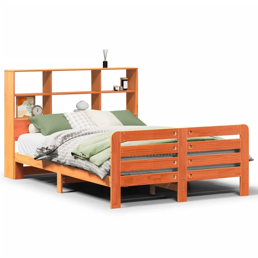 Cadre de lit sans matelas cire marron 150x200cm bois pin massif - 2