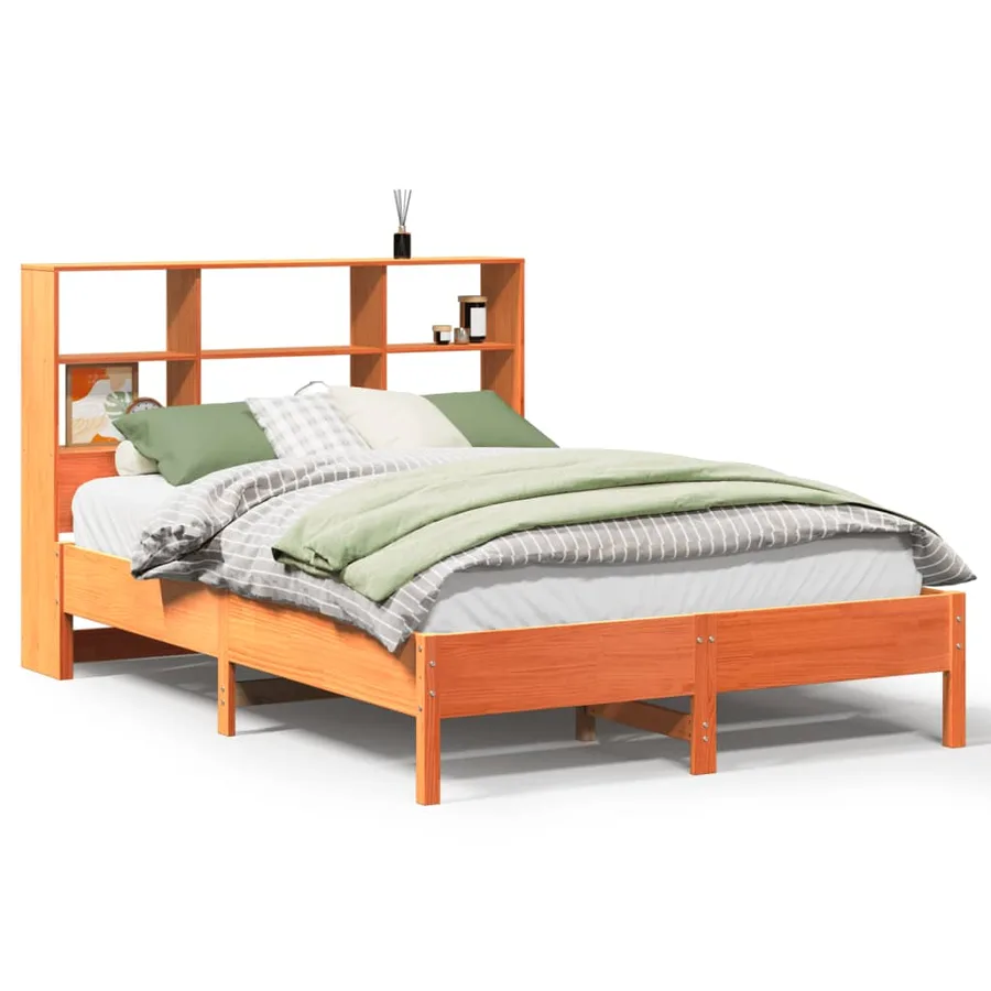 Lit bibliothèque sans matelas cire marron 150x200 cm pin massif - 2