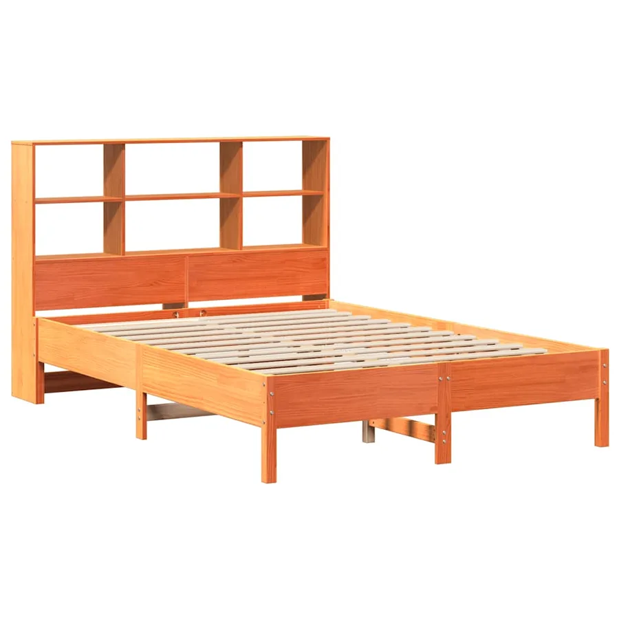 Lit bibliothèque sans matelas cire marron 150x200 cm pin massif - 3