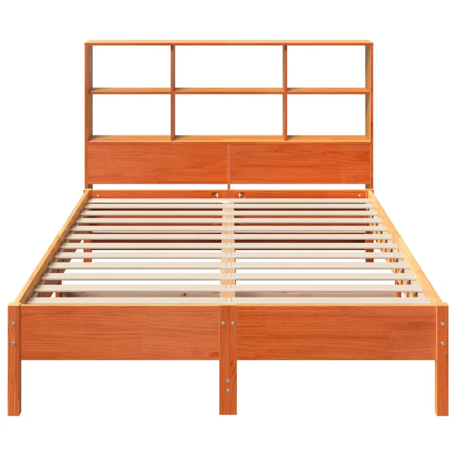 Lit bibliothèque sans matelas cire marron 150x200 cm pin massif - 4