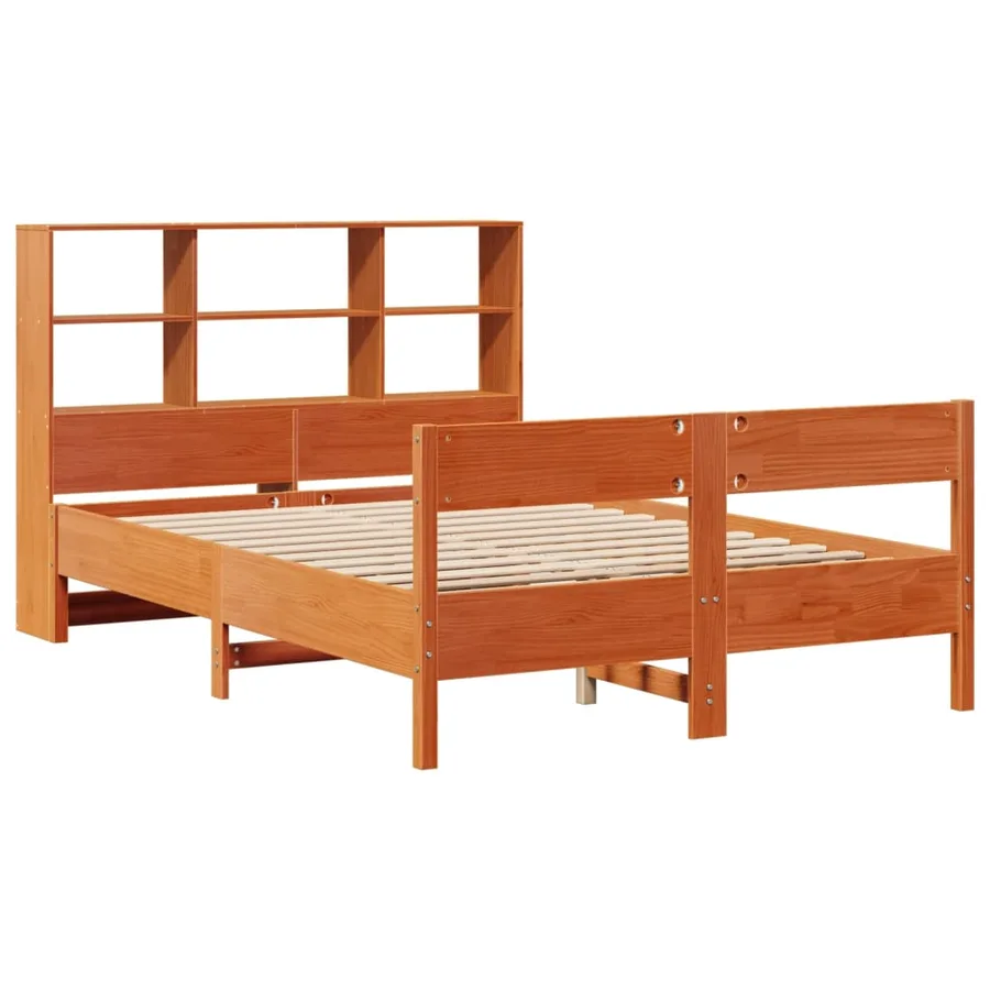 Lit bibliothèque sans matelas cire marron 150x200 cm pin massif - 3