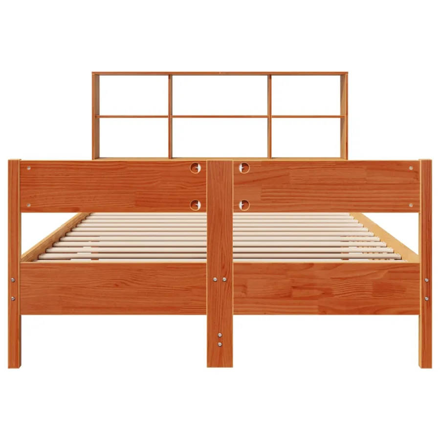 Lit bibliothèque sans matelas cire marron 150x200 cm pin massif - 4