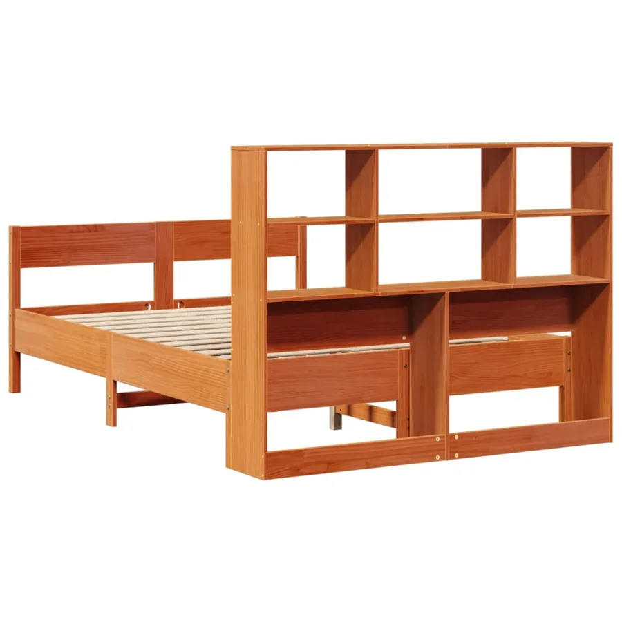 Lit bibliothèque sans matelas cire marron 150x200 cm pin massif - 6