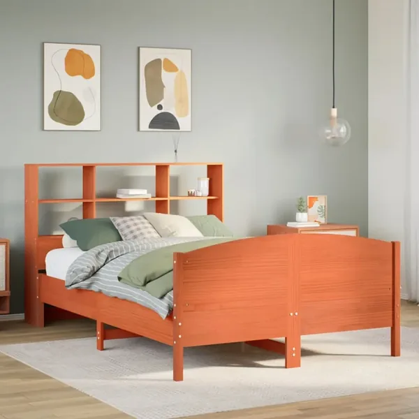 Lit bibliothèque sans matelas cire marron 120x200 cm pin massif